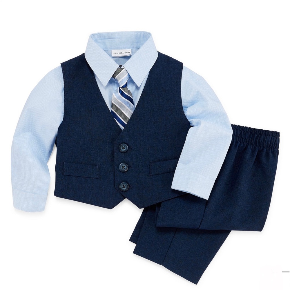 Van Heusen Baby Boys 4-pc. Suit Set  Shirt Vest Tie Pants Blue